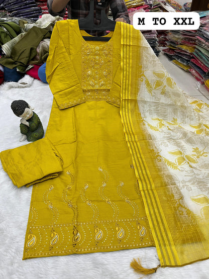 Kurta, Pant & Chanderi Digital Printed Dupatta Set_yellow|latest suit design|Rubyzz Life Style