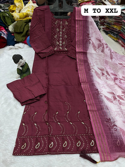 Kurta, Pant & Chanderi Digital Printed Dupatta Set_maroon_real pic|latest suit design|Rubyzz Life Style