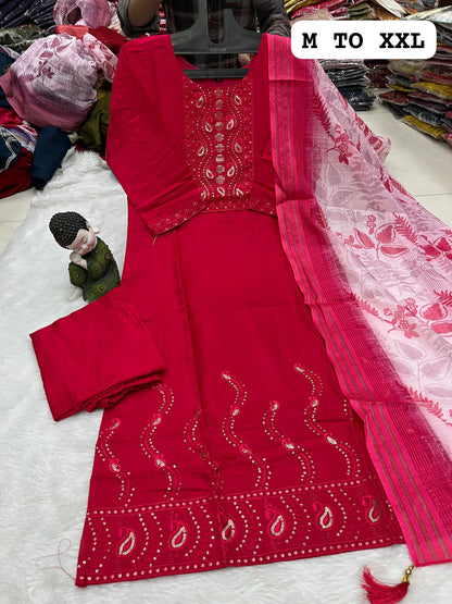 Kurta, Pant & Chanderi Digital Printed Dupatta Set_red full|latest suit design|Rubyzz Life Style