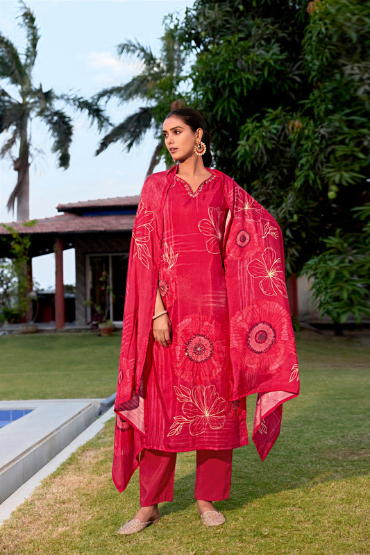 Handloom cotton suit and pure linen dupatta set