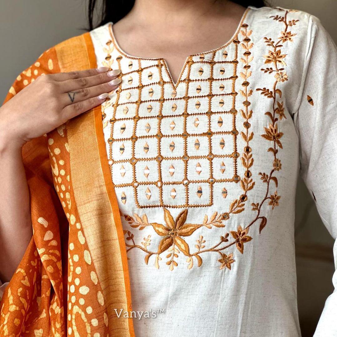 Pure handloom khadi cotton weaving based fabric kurta paired with straight cotton pant.